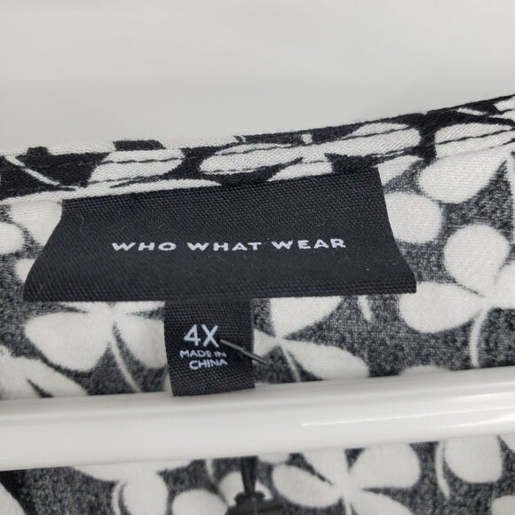 NWT Who What Wear Tossed Cloverbud Black and White Print 3/4 Sleeve Romper 4X - Picture 4 of 13